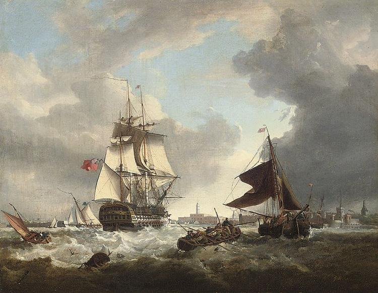 George Webster A '74' shortening sail as she passes through the entrance to Portsmouth harbour oil painting picture